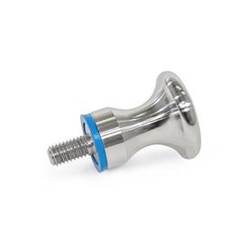 GN 75.6 Stainless Steel Mushroom Shaped Knobs, with Tapped Hole or Threaded Stud, Hygienic Design Type: E - With threaded stud<br />Finish: PL - Polished finish (Ra < 0.8 µm)<br />Sealing ring material: E - EPDM