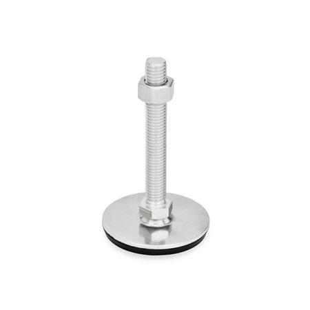 M10 x 1.5 Thread Size 100mm Thread Length Zinc Plated and Blue Passivated Finish Metric Size With Nut Winco 10N100P06/AK Series GN 340.1 Steel Leveling Mount with Lag Bolt Lug J.W Rubber Pad Inlay 60mm Base Diameter 