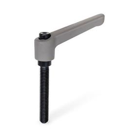 WN 400 Nylon Plastic Fixed Clamping Levers, Threaded Stud Type, with Steel Components Color: GR - Gray, RAL 7035