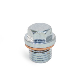 DIN 910 Steel / Stainless Steel Threaded Plugs, with Collar and External Hex Material: ST - Steel<br />Type: AC - With copper sealing ring