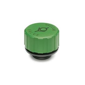 EN 774.1 Tapones con respiradero y válvula de retención, de plástico, con membrana Color: GN - Verde, RAL 6001