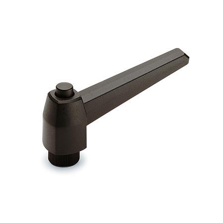 Adjustable Levers EN 503.1: Plastic, Tapped Type, with Stainless Steel Components, with Push Button