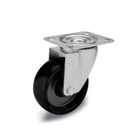 EN 22894 Steel / Stainless Steel Medium Duty Casters, Phenolic Resin Wheel Tread / Core , Light Version, for High Temperatures Bearing type: G - Friction bearing<br />Bracket type: L - Swivel bracket with mounting plate<br />Coding: L - Light version<br />Bracket material: ST - Steel sheet metal