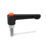 Zinc Die-Cast Straight Adjustable Levers, with Push Button, Threaded Stud Type, with Stainless Steel Components