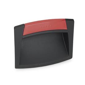 EN 733 Technopolymer Plastic Gripping Trays, Ergostyle®, Screw-In Type Type: O - Without closing flap<br />Color of the cover: DRT - Red, RAL 3000, matte finish