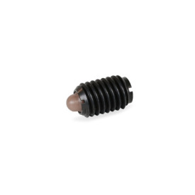  SPDN Steel Spring Plungers, with Delrin® Plastic Nose Pin, with Slot Type: KS - Steel, high spring load<br />Identification: A - Without locking element