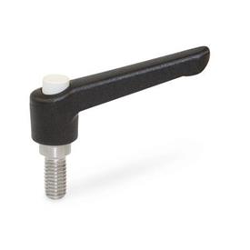 WN 303.1 Nylon Plastic Adjustable Levers with Push Button, Threaded Stud Type, with Stainless Steel Components Lever color: SW - Black, RAL 9005, textured finish<br />Push button color: G - Gray, RAL 7035