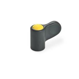 EN 635 Technopolymer Plastic Single Wing Nuts, Ergostyle®, with Brass Tapped Insert Color of the cover cap: DGB - Yellow, RAL 1021, matte finish