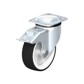  LK-POTH Steel Medium Duty Swivel Caster with Polyurethane Treaded Wheel, with Plate Mounting, Medium-Heavy Duty Bracket Series Type: G-FI - Plain bearing with stop-fix brake
