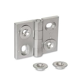 GN 127 Bisagras de acero inoxidable, ajustable, con casquillos de alineación Material: A4 - Acero inoxidable<br />Tipo: HB - Ranuras horizontales y verticales
