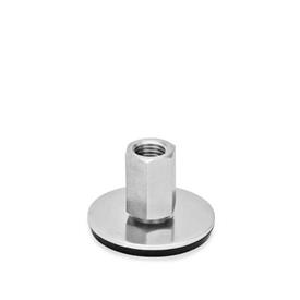 GN 41 Inch Thread, Stainless Steel Leveling Feet, Tapped Socket or Threaded Stud Type Type (Base): D3 - With rubber pad, vulcanized, black<br />Version (Stud / Socket): X - External hex, tapped socket type