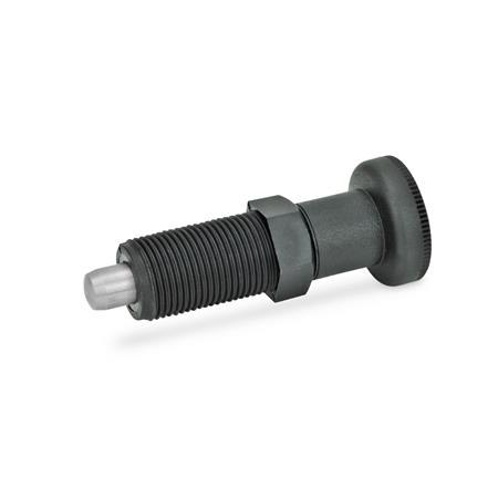 EN 617.2 Plastic Indexing Plungers, with Stainless Steel Plunger Pin, Lock-Out and Non Lock-Out Material: NI - Stainless steel
Type: B - Non lock-out, without lock nut