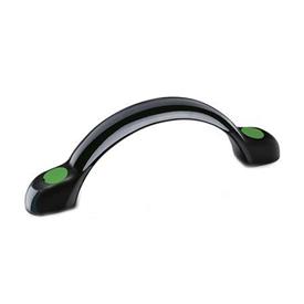 EN 365 Technopolymer Plastic Arch Handles, with Counterbored Mounting Holes or Tapped Inserts Color of the cover cap: DGN - Green, RAL 6017, matte finish