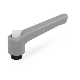 WN 303 Nylon Plastic Adjustable Levers with Push Button, Tapped or Plain Bore Type, with Blackened Steel Components Lever color: GS - Gray, RAL 7035, textured finish<br />Push button color: G - Gray, RAL 7035