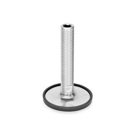 GN 41 Pieds de machine en pouces en inox, à goujon fileté ou taraudé en pouces Type (base): D1 - Caoutchouc clipsé, noir<br />Version (Goujon/Douille): U - Sans écrou hexagonal interne en haut, réglage par clé plate en bas