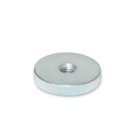 DIN 467 Steel Knurled Nuts, Flat Type, with Tapped Through Bore, Zinc Plated 