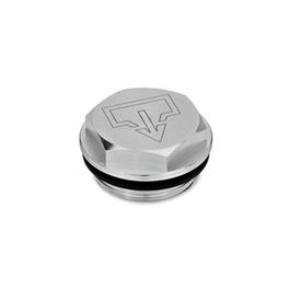 GN 741 Tapones de llenado / drenaje de líquido, de aluminio, con o sin símbolo, resistente hasta 212 °F Tipo: AS - Con símbolo de drenaje, acabado liso<br />Identificación núm.: 1 - Sin perforación de ventilación