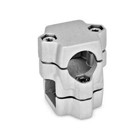 GN 134 Aluminum Two-Way Connector Clamps, Split Assembly d1/s1: B - Bore<br />d2/s2: V - Square<br />Finish: BL - Plain finish, Matte shot-blasted finish