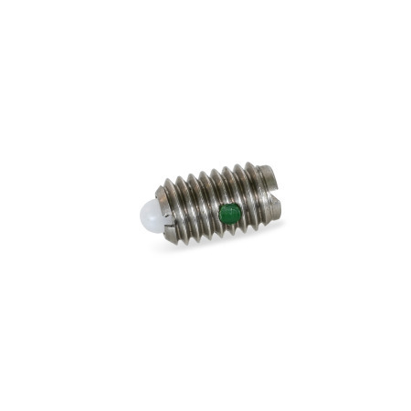 Posicionadores de muelle  SPSDN: Acero inoxidable, con vástago de punta de plástico Delrin®, con ranura