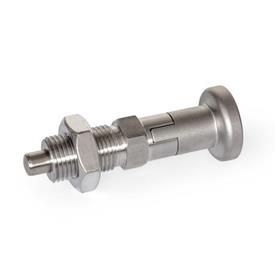 GN 818 Stainless Steel AISI 316 Indexing Plungers, Lock-Out Type: CKN - With stainless steel knob, with lock nut