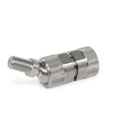 GN 782 Stainless Steel Axial Ball Joints Material: NI - Stainless steel
Type: KS - Ball with threaded stud
Identification No.: 1 - Mounting socket with tapped hole