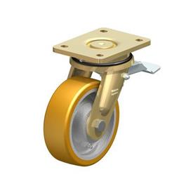 LS-GTH Steel Welded Construction Heavy Duty Extrathane® Treaded Swivel Casters, with Plate Mounting, Extra Strength Swivel Head Design Series Type: K-ST - Ball bearing with stop-top brake