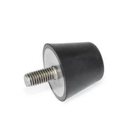 GN 254 Rubber Vibration / Shock Absorption Mounts, Conical Type, with Stainless Steel Components, with Threaded Stud 