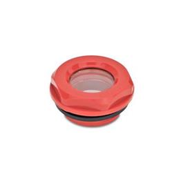 EN 543.2 Plastic Fluid Sight Glasses Type: B - Without reflector<br />Color: RT - Red