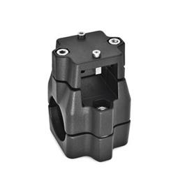 GN 135.1 Aluminum Linear Actuator Connectors, Split Assembly, with Unequal Bore Dimensions Finish: SW - Black, RAL 9005, textured finish<br />d<sub>1</sub> / s<sub>1</sub>: V - Square<br />d<sub>2</sub> / s<sub>2</sub>: B - Bore