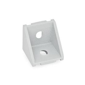 GN 961 Aluminum Angle Brackets, for 30 / 40 mmm Profile Systems, for Slot Widths 6 / 8 mm, Assembly with Roll-In T-Slot Nuts GN 506 Type: A - Without assembly set, without cover cap<br />Finish: SR - Silver, RAL 9006, textured finish