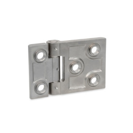 GN 237.3 Stainless Steel AISI 316 Heavy Duty Hinges, with Extended Hinge Leaf Type: B - With bores for countersunk screws with centering guides<br />Finish: GS - Matte shot-blasted finish<br />Scharnierflügel: l3 ≠ l4