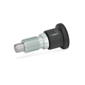 GN 816 Steel Locking Indexing Plungers, Plunger Pin Protruded in Normal Position Type: A - Operation with knob, black sleeve, without lock nut