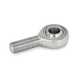 GN 648.6 Stainless Steel Rod End Bearings, with Threaded Stem Type: WK - Stainless steel PTFE / stainless steel, self-lubricating