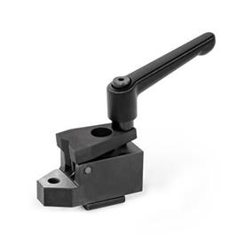 GN 9190.2 Steel Side Clamps, with Clamping Thread and Support Type: P - With detent clamping jaw<br />Coding: K - Clamping stroke with adjustable lever