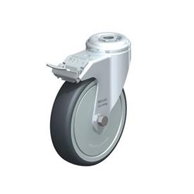  LKRA-TPA Rodajas giratorias de acero de servicio ligero, con ruedas de caucho termoplástico y ajuste con agujero para perno, serie de soportes pesados Type: K-FI-FK - Cojinete de bolas con freno «stop-fix», con protección anti-hilos