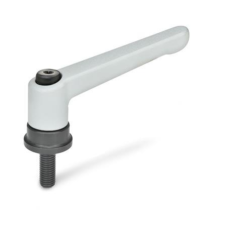 GN 300.4 Zinc Die-Cast Adjustable Levers, with Increased Clamping Force, Threaded Stud Type, with Steel Components Color / Finish: SR - Silver, RAL 9006, textured finish