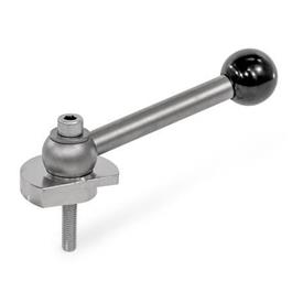 GN 918.7 Stainless Steel Clamping Cam Units, Downward Clamping, Screw from the Operator's Side Type: KVS - With ball lever, angular (serrations)<br />Clamping direction: R - By clockwise rotation (drawn version)