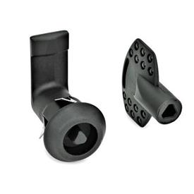EN 115.5 Mécanismes de verrouillage de porte en plastique, manipulation par clé à douille, pour montage par encliquetage Type: DK - Avec broche triangulaire<br />Finition: SW - Noir, RAL 9005, finition texturée<br />N° d'identification: 1 - Logement de verrou avec arrêt rond