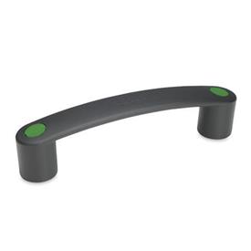 EN 628 Technopolymer Plastic Bridge Handles, Ergostyle®, with Counterbored Mounting Holes or Tapped Inserts Color of the cover cap: DGN - Green, RAL 6017, matte finish
