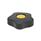 EN 5331 Plastic Five-Lobed Knobs, with Brass Square or Tapped Insert, Low Type, with Colored Cover Caps Type: B - With cover cap
Color of the cover cap: DGB - Yellow, RAL 1021, matte finish