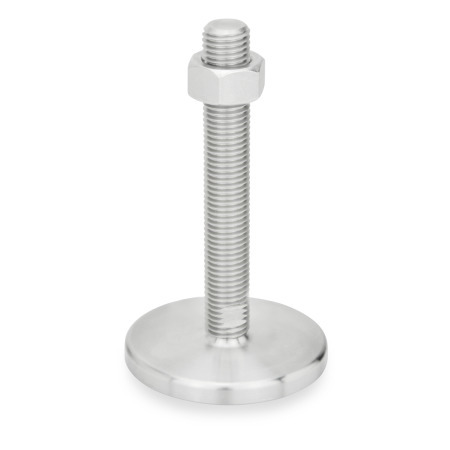 GN 22 Stainless Steel AISI 316L Leveling Feet, without Mounting Holes, Turned Base Type (Base): D0 - Fine turned, without rubber pad
Stud version: TK - With nut, wrench flat at the bottom