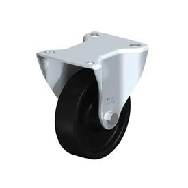 B-PHN Rodajas fijas de acero con rueda de plástico fenólico, de servicio medio, resistentes al calor, con placa de montaje Type: G - Cojinete liso