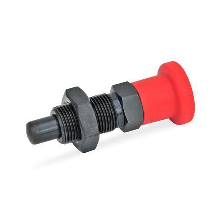 GN 817 Doigts d'indexage en acier avec plusieurs longueurs de goupille, verrouillable ou non verrouillable, bouton rouge Type: BK - Non verrouillable, avec contre-écrou
Couleur: RT - Rouge, RAL 3000