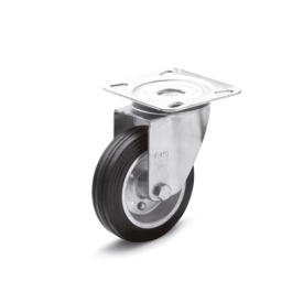 EN 22874 Steel Medium Duty Casters, Rubber Wheel Tread, Steel Sheet Metal Wheel Core, Light Version Bearing type: G - Friction bearing<br />Bracket type: L - Swivel bracket with mounting plate<br />Coding: L - Light version<br />Bracket material: ST - Steel sheet metal