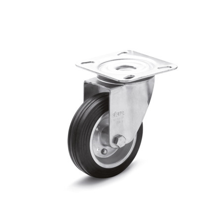 Medium Duty Casters EN 22874: Rubber Wheel Tread, Steel Sheet Metal Wheel Core, Light Version