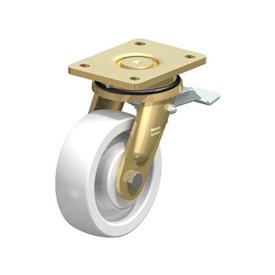 LS-SPO Roulettes pivotantes en acier à roue en nylon blanc pour usage intensif, avec support de platine, série de construction soudée Type: K-ST - Roulement à billes avec frein stop-top