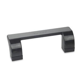 EN 630.1 Jaladeras en «U» abiertas, inclinadas de plástico tecnopolímero, con agujeros pasantes avellanados, Ergostyle® Color de las cubiertas: DSG - Gris-negro, RAL 7021, acabado brillante