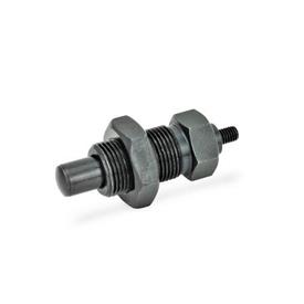 GN 817 Steel Indexing Plungers, Lock-Out and Non Lock-Out, with Multiple Pin Lengths Type: GK - With threaded stem, with lock nut