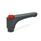 EN 600 Manettes indexables droites en plastique, type taraudé, avec composants en laiton, avec bouton-poussoir, Ergostyle® Couleur: DRT - Rouge, RAL 3000, finition brillante