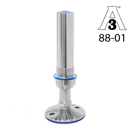 Pies de nivelación GN 20: Acero inoxidable, con rango de ajuste ampliado, con orificios de fijación, diseño higiénico